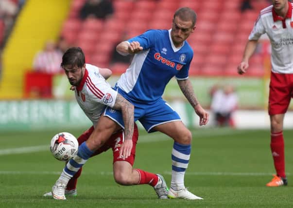 York City loan signing, Lewis Alessandra, in action for 'parent' club Rochdale against Sheffield United last October. Picture: Sport Image.