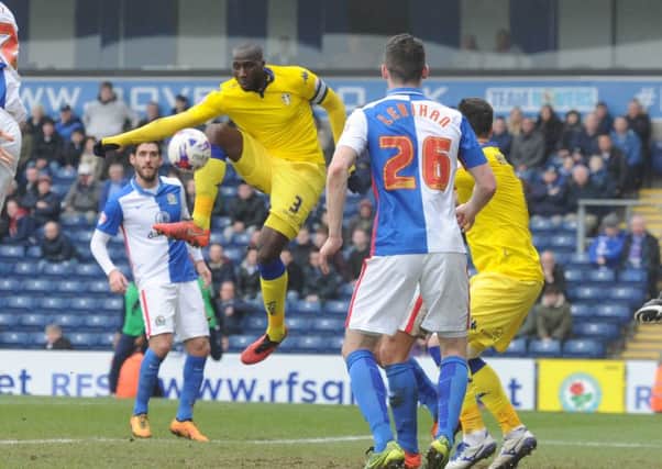 Leeds United captain and central defender Sol Bamba shows the finishing touch of a striker as he scores the opening goal against Blackburn Rovers at Ewood Park (Picture: Simon Hulme).