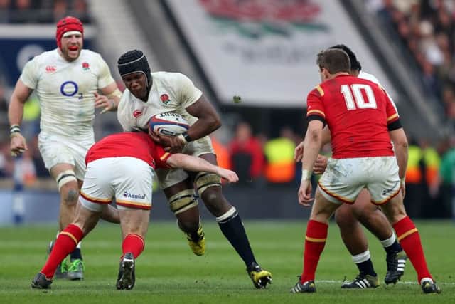 England forward Maro Itoje drives against the Welsh line.