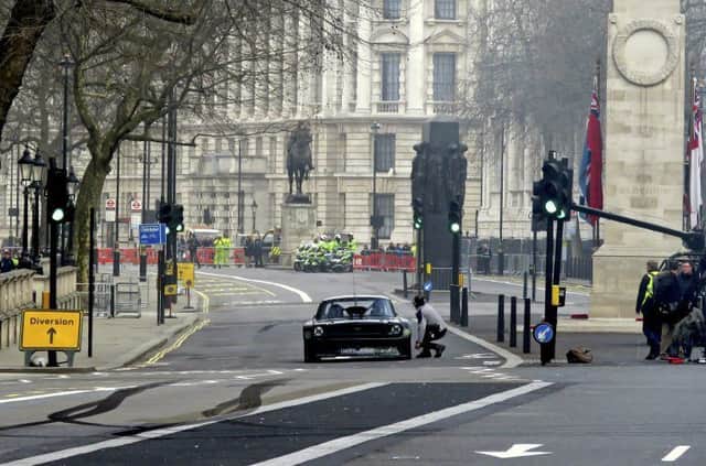 BBC Twitter picture of the stunt being filmed at the Cenotaph