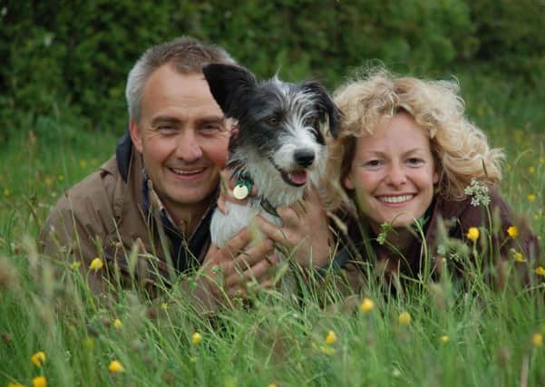 Kate, husband Ludo and their dog, Badger