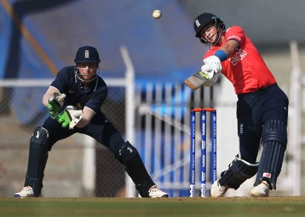 England's Joe Root bats against Mumbai  during their warm up match. Picture: AP/Rafiq Maqbool.