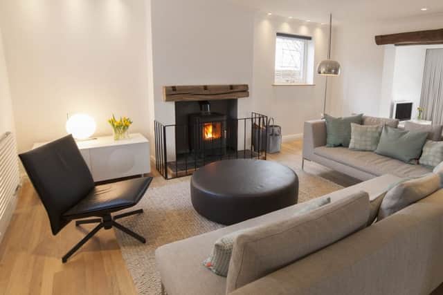 The sitting area with BB Italia sofa and new wood burning stove