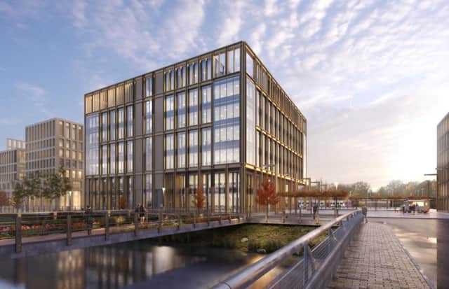 A computer generated impression of the new office development at Kirkstall Forge