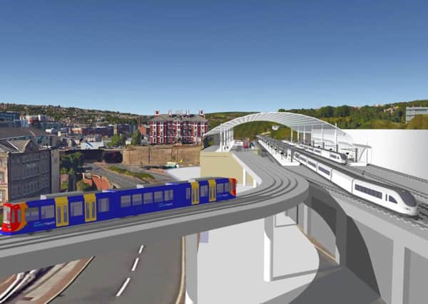 An artist's impression of an HS2 station at Victoria in Sheffield city centre, by HLM Architects