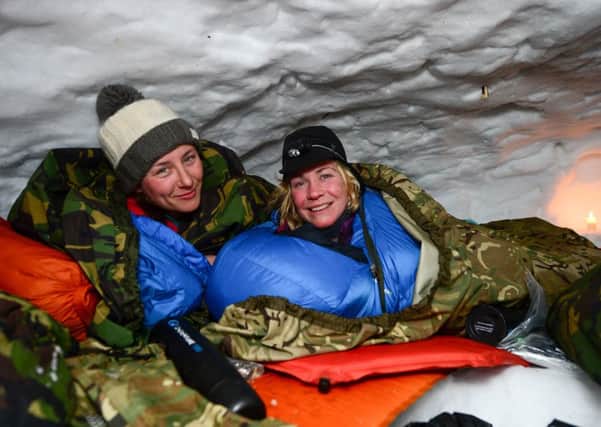 Photographer: Cpl Jamie Dudding RLC  Pictured here, Capt Sandy Hennis, Royal Signals and Sgt Sara Canning, Army Air Corps settled into their sleeping bags.