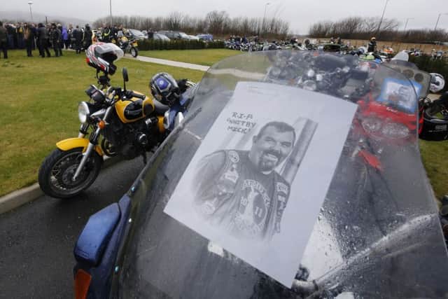Bikers at Kirkleatham Memorial Park for the funeral of Mick Collings, who died in the Didcot Power Station accident.