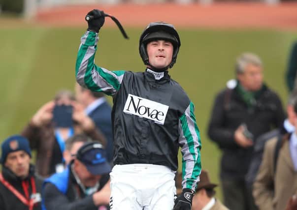 Altior and jockey Nico de Boinville after winning the Sky Bet Supreme Novices Hurdle during Champion Day of the 2016 Cheltenham Festival at Cheltenham Racecourse.
