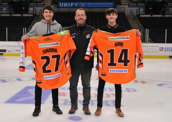 FUTURE LOOKS BRIGHT: Paul Thompson, centre, with future prospects Cole Shudra, left and Liam Kirk. Picture: Dean Woolley.