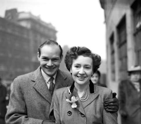 Cliff Michelmore and Jean Metcalfe outside Broadcasting House in London after the announcement of their engagement.