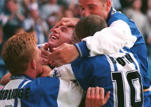 EARLY DAYS: Ritchie Humphreys celebrates his goal against Leicester City in 1996.