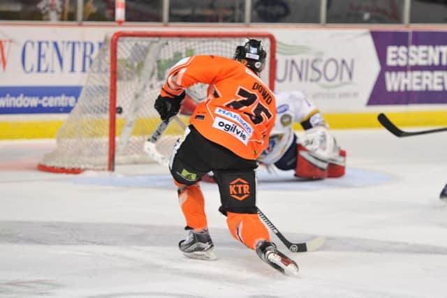 Robert Dowd fires home to make it 3-1 to Steelers. Picture: Dean Woolley.