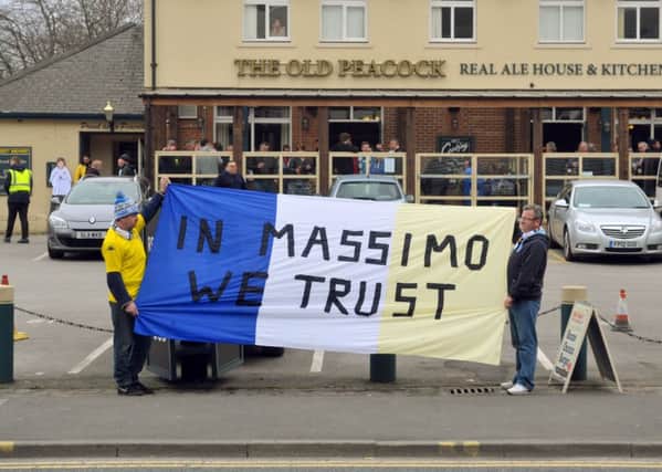 A section of Leeds United fans show support for owner Massimo Cellino outside Elland Road (Picture: Tony Johnson).