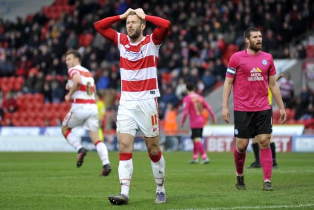 Doncaster Rovers' Andy Williams shows his frustration during Saturday's 2-1 defeat at home to Peterborough.  Picture: Bruce Rollinson