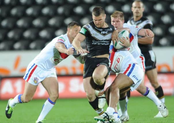 Kirk Yeaman, former Great Britain international, is pictured looking to attack for Hull FC against Wakefield Trinity Wildcats (Picture: Steve Riding).