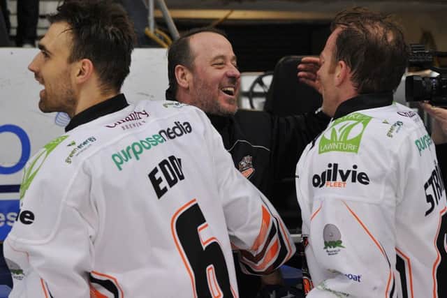 Steelers' head coach, Paul Thompson celebrates with Cullen Eddy and Conny Stromberg. Picture: Dean Woolley.