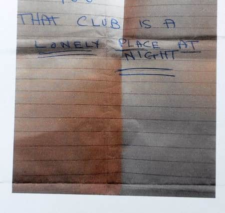 A threatening letter Lee Dean has received since he has started working at Wadsley Bridge Working Mens Club, Halifax Road. Picture: Andrew Roe