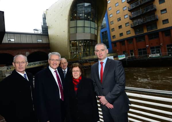 4 Jan 2016......Opening of new entrance at Leeds Station.Cllr Peter Box , Cllr Judith Blake,Cllr Keith Wakefield,Rob McIntosh (Network Rail)  and Andrew Jones MP, Minister in the Department for Transport. Picture Scott Merrylees