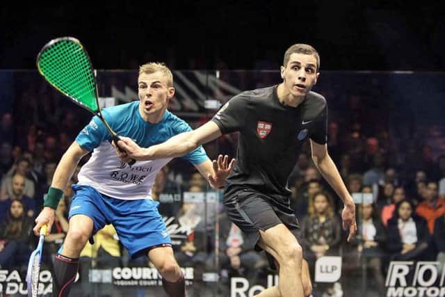 Nick Matthew, in action against Ali Farag at Hull's Airco Arena. Picture courtesy of squashpics.com