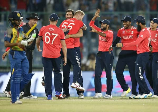 England players celebrate after defeating Sri Lanka by 10 runs