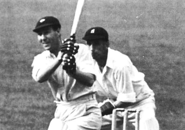 With the ball presumably disappearing over mid-on, Norman Yardley's favourite on drive is perfectly demonstrated.