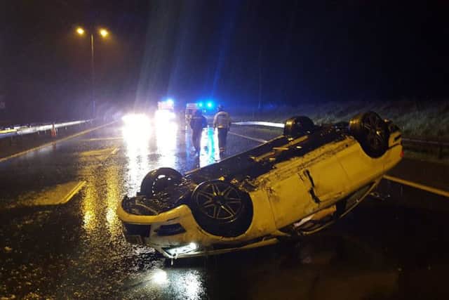 Twitter picture by @CMPG of the scene of a crash where a driver escaped with minor injuries on the M42 between junctions 2 and 1 in Worcestershire.