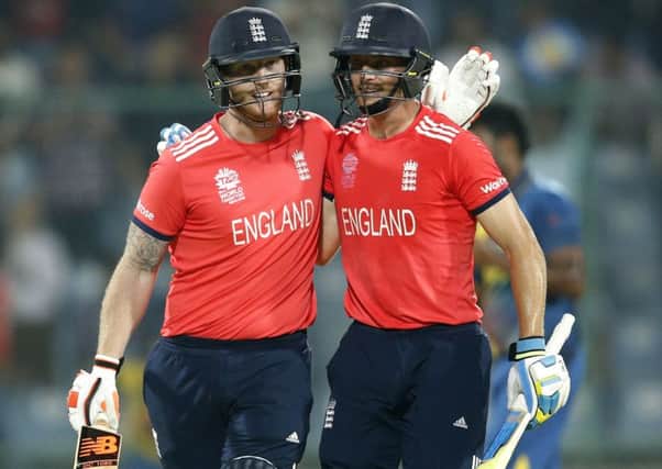 READY AND ABLE: Englands New Zealand-born Ben Stokes, left, with Jos Buttler during the victory over Sri Lanka. Picture: AP.