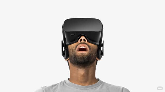 The Oculus Rift headset replaces the real would with a virtual one.