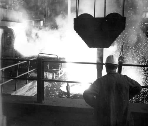 Steel making in an electric arc furnace at the Stocksbridge steelworks in Sheffield