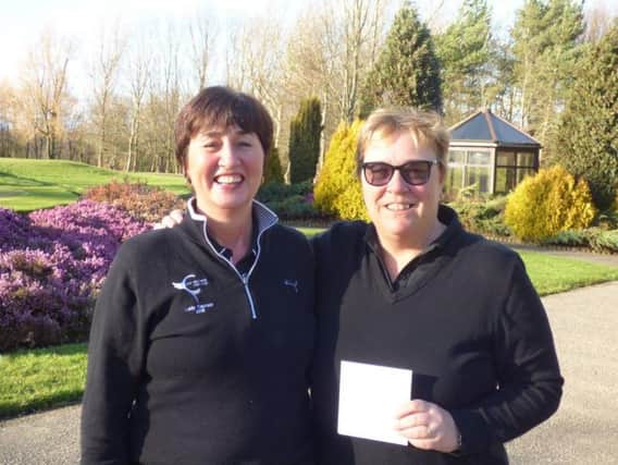 Crow Nest Park GC's Diane Higgins and Carole Hampson, winners at Bradley Park GC.