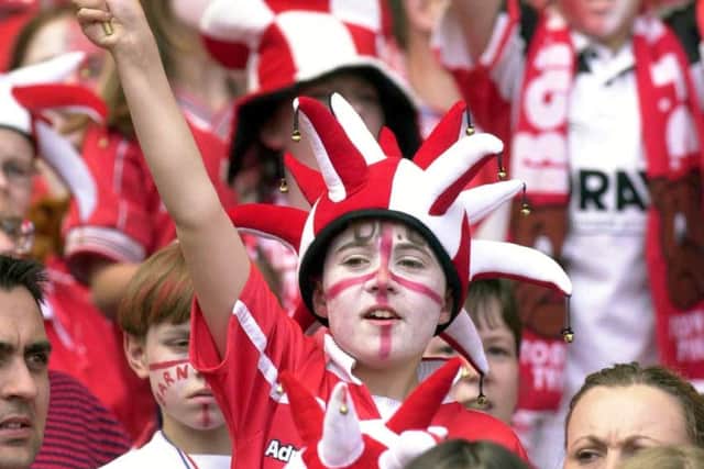 UP FOR THE CUP: Barnsley fans at the 2000 play-off final defeat to Ipswich Town. Picture: Bruce Rollinson