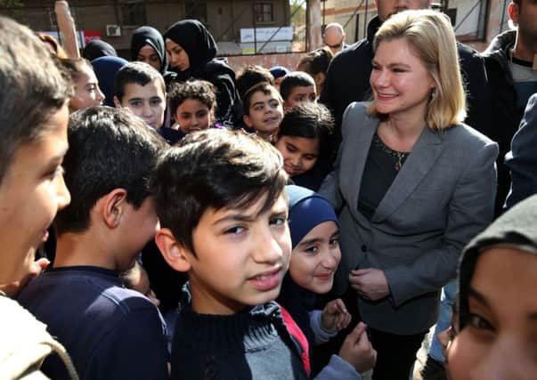 Rotherham-born International Development Secretary Justine Greening (right), during a tour of the Bourj Hammoud School, a mixed school teaching Lebanese and Syrian children in Beirut, Lebanon, to see how the UK's response and aid is helping the refugee crisis.