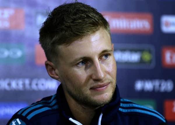England cricket player Joe Root gestures during a press conference ahead of their final match against West Indies. (AP Photo/ Bikas Das)