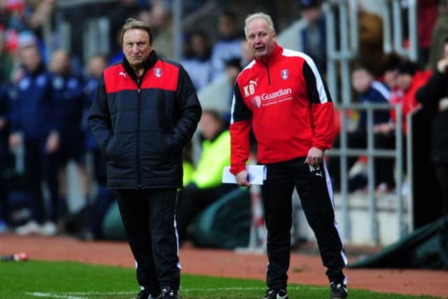 Neil Warnock with assistant Kevin Blackwell.
 Picture: Jonathan Gawthorpe