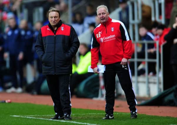 Neil Warnock with assistant Kevin Blackwell.
 Picture: Jonathan Gawthorpe