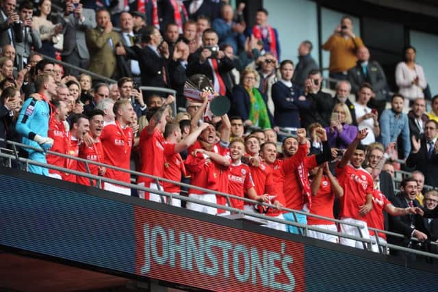 Barnsley celebrate at Wembley. (Picture by Tony Johnson)