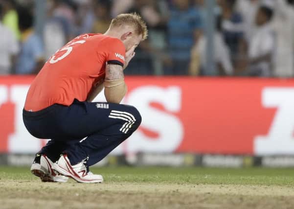 England's Ben Stokes reacts after their loss to the West Indies in the final of the ICC World Twenty20 2016 cricket tournament at Eden Gardens in Kolkata. (AP Photo/Saurabh Das)