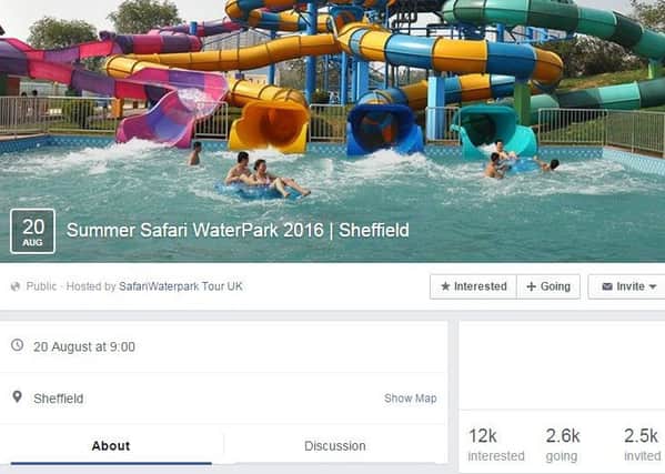 A Facebook event page advertising an outdoor water park which will supposedly be set up in Sheffield in August