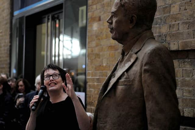 Sculptor Hazel Reeves unveiled her statue of railway engineer Sir Nigel Gresley on the 75th anniversary of his death at King's Cross railway station, London.