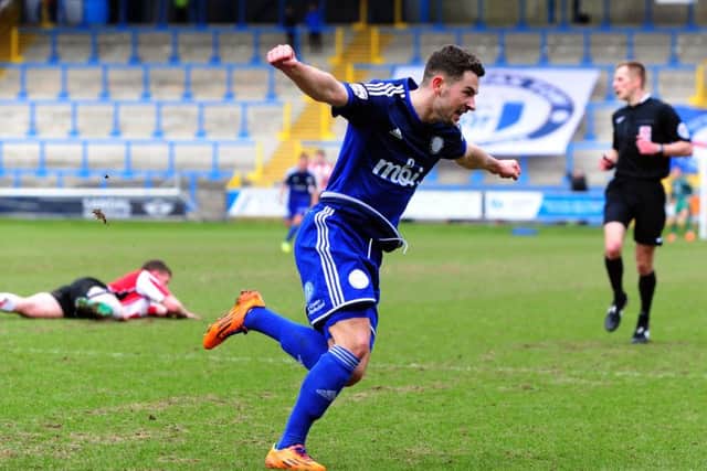 Connor Hughes scored a late winner for FC Halifax Town against Boreham Wood.
Picture: Jonathan Gawthorpe.