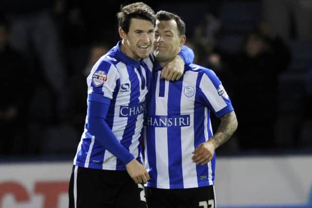 Ross Wallace, right, celebrates Sheffield Wednesday's first goal against Blackburn Rovers on Tuesday night. Picture: Steve Ellis.