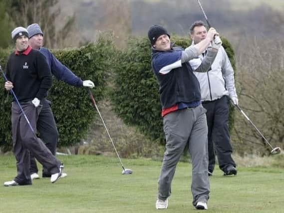 The pro-am and am-am Halifax-Huddersfield alliance winners on the 11th tee at Todmorden GC.