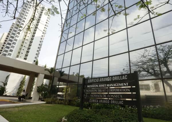 A marquee of the Arango Orillac Building lists the Mossack Fonseca law firm in Panama City.  (AP Photo/Arnulfo Franco)