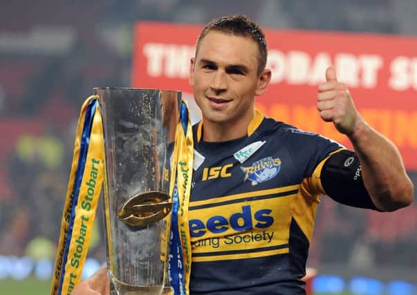 Leeds Rhinos' Kevin Sinfield with the Grand Final trophy.