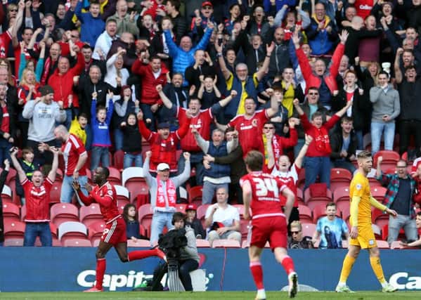 Middlesbrough's Albert Adomah (left) celebrates scoring his side's winner.