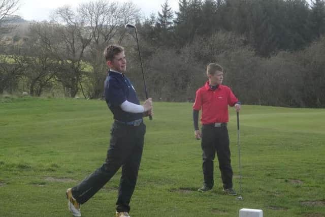 Harrogate GC's Jack Ward plays a tee shot in his match with Kendal GC's Ryan Whitehead.