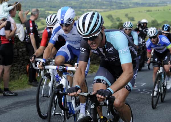 Pete Williams, One-Pro Cycling,  from Skipton, on the Blear Moor climb. Picture Bruce Rollinson