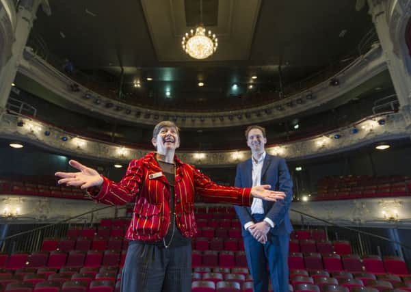 Liz Wilson, chief executive of York Theatre Royal, with Angus Morrogh-Ryan, Architect at De Matos Ryan on the theatre's new stage.