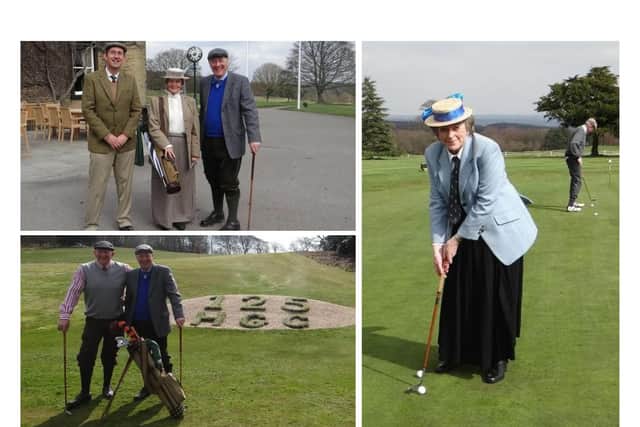 Clockwise, from top left: Huddersfield GC president Charles Webb and captain Parnell Reilly with Yorkshire Ladies County Golf Association president Heather Cawdry; the club's honorary ladies' secretary Joyce Ironside; Rabbits' captain Ian Hill and captain Parnell Reilly.