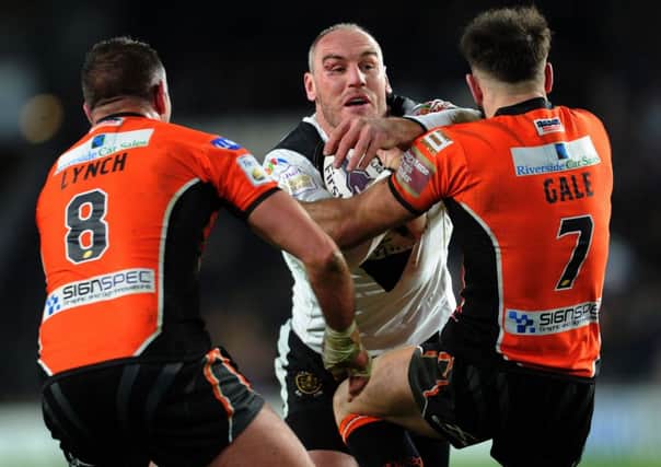 Hull FC's Gareth Ellis, seen iin action against Castleford, will not face former club Leeds Rhinos at Headingley tonight (Picture: Jonathan Gawthorpe).